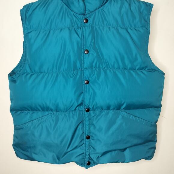 Lands End Down Puffer Vest Snap Button Blue Teal Vintage - Picture 3 of 7
